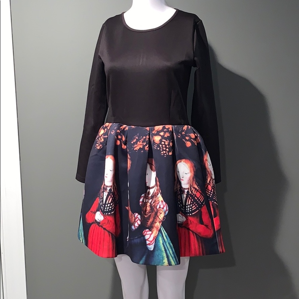 WOMANS stretch fit n flare black dress SZ.M